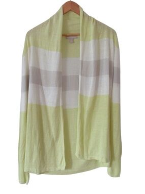 Banana Republic Open Front Linen Cardigan Medium Yellow White Striped Knit Beach